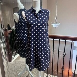 Equipment Femme Women's Navy Blue Polka Dot Sleeveless Shirt Dress Size Small